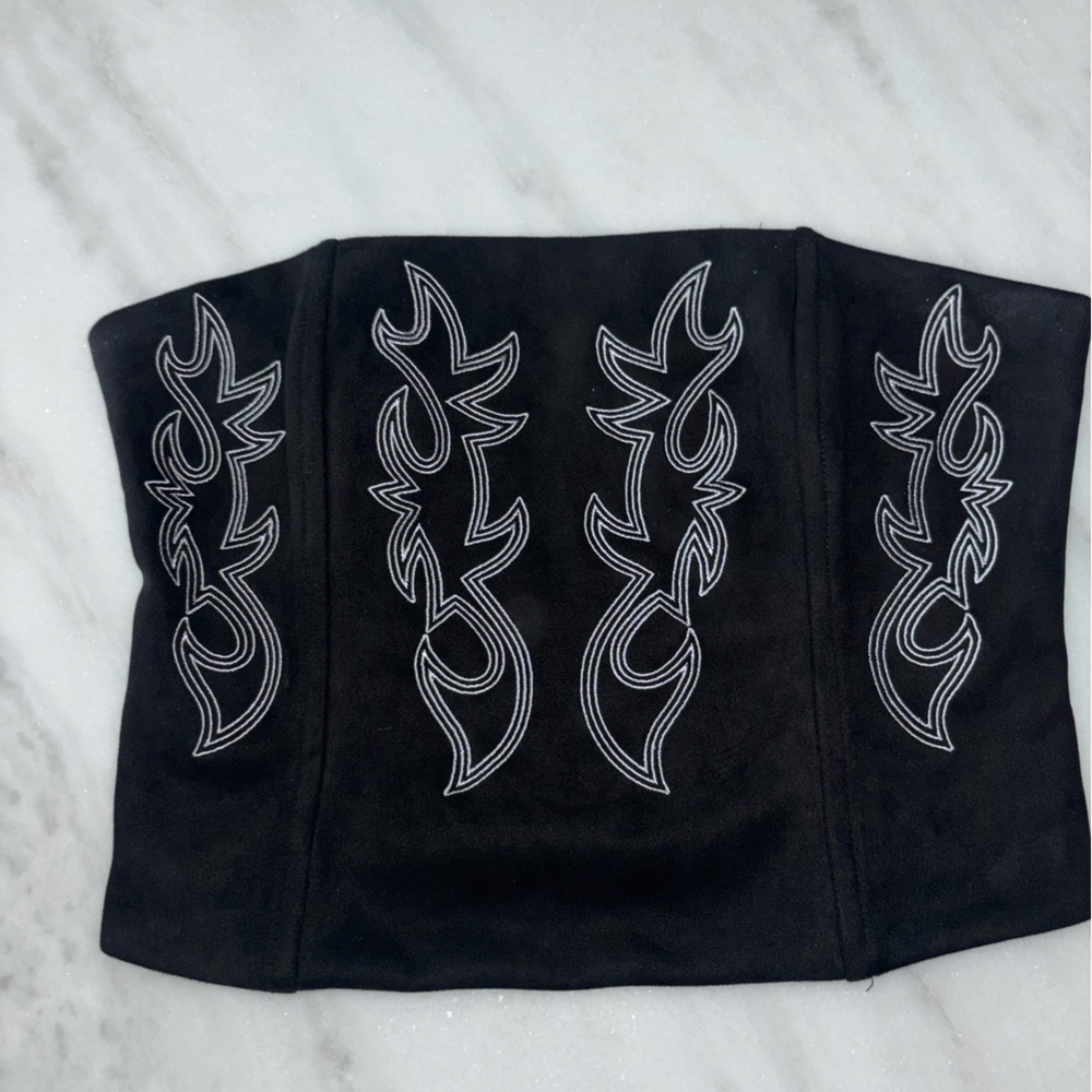 Black Embroidered western/country style Strapless Crop Top